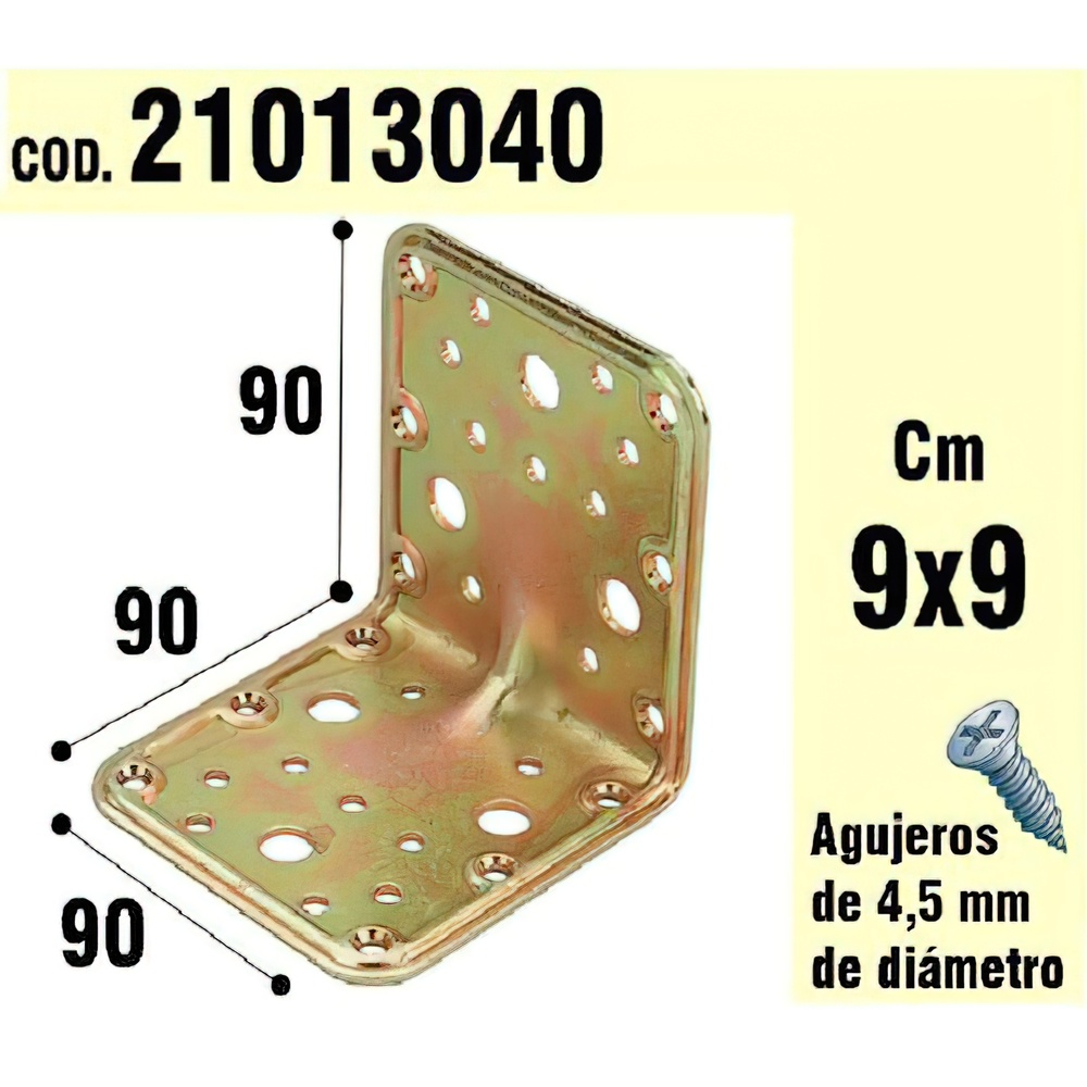 Soporte / Palomilla para madera &aacute;ngulo bicromatado. - Medida: 90x 90x 90 mm. - Relizado en metal. - &Aacute;ngulo bicromatado.